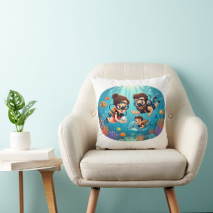 Coussin Aventure de plongée en scaphandre en famille