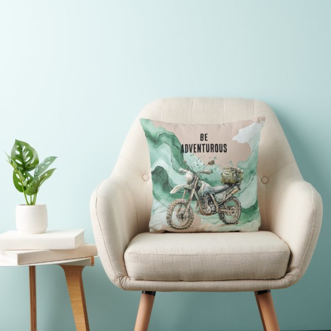 Coussin Aventure en moto vert crème (Chaise)