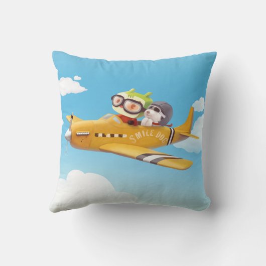 Coussin Aventure en vol avec chien (Verso)