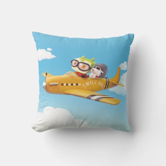 Coussin Aventure en vol avec chien (Recto)