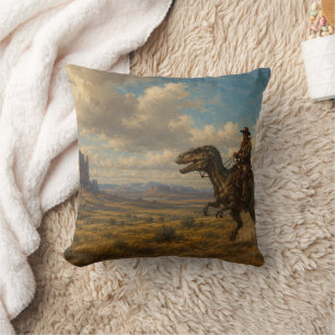 Coussin Aventure épique de dinosaures dans le Far West