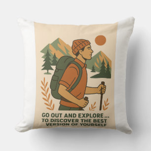 Coussin Aventure Explorez le devis Randonnée Vintage