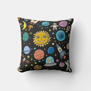 Coussin Aventure spatiale : planètes, motif de fusées.