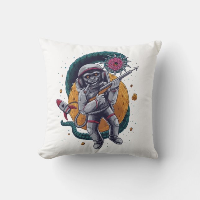 Coussin Aventurier de l'espace rétro Créature cosmique Sci (Recto)