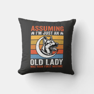 Coussin Avertissement Vieille Dame Chien Rétro