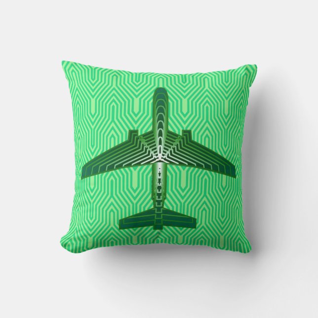 Coussin Avion Art déco, Emerald et Jade Green (Recto)