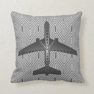 Coussin Avion d'art déco, graphite et gris argenté