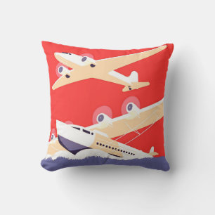 Coussin Avion en vol vintage WPA coloré