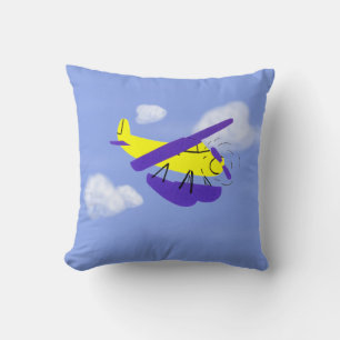 Coussin Avion Jaune et Bleu Cartoon Art