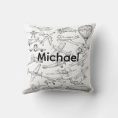 Coussin Avions dessinés à la main Aviation Pilote Aviateur (Verso)