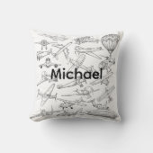 Coussin Avions dessinés à la main Aviation Pilote Aviateur (Recto)