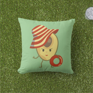 Coussin Avocado beach girl avec casquette de soleil et ann