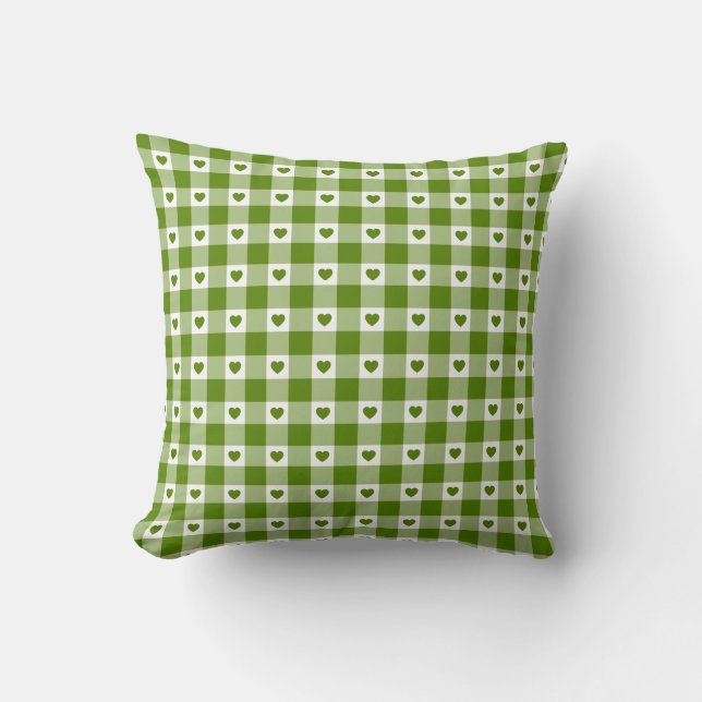 Coussin Avocado Green Heart Plaid Gingham Retro Color (Recto)