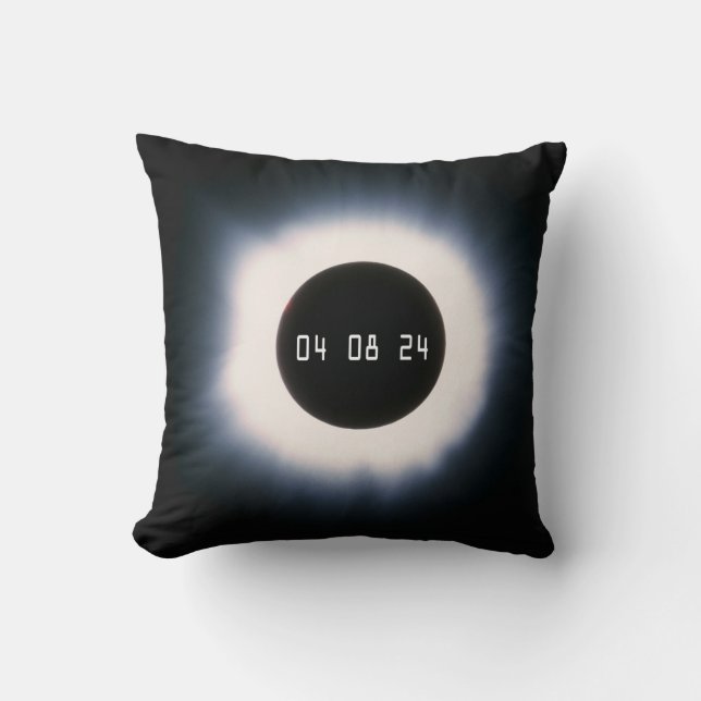 Coussin Avril 2024 Éclipse solaire totale en noir et blanc (Recto)