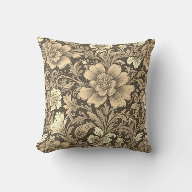 Coussin Awesome Vintage Sepia Floral Pattern  (Recto)