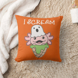 Coussin Axolotl Halloween Ghost I hurle Ice Pun