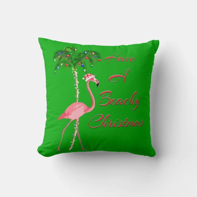 Coussin Ayez un Flamant rose pour la plage de Noël (Recto)