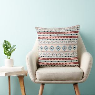 Coussin Aztec Blue Red Black Cream Mixte Motifs Motif