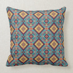 Coussin Aztec Carreaux Turquoise Et Jaune