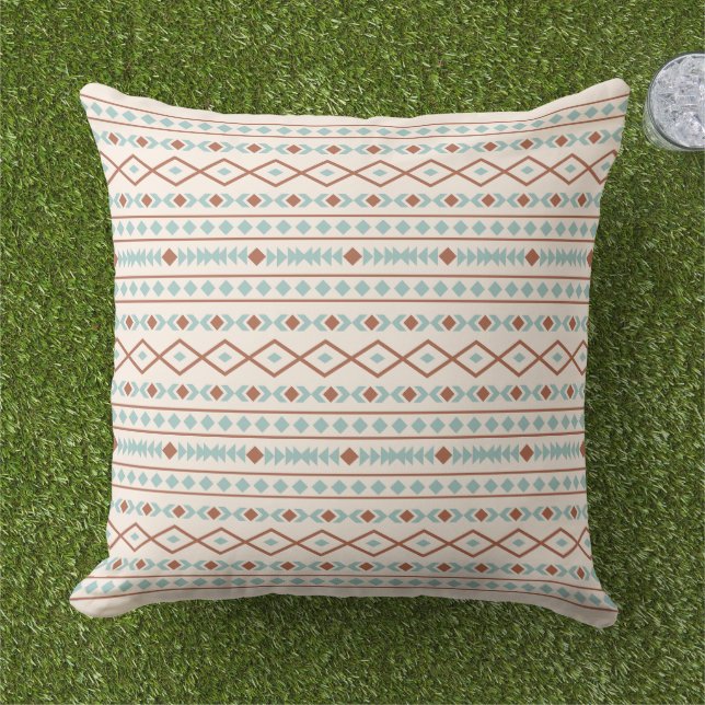 Coussin Aztec Formes Motif rouille crème Turquoise (Herbe)