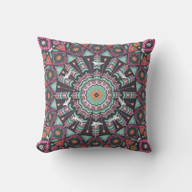 Coussin Aztec géométrique : Motif circulaire coloré (Recto)