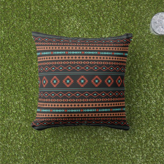 Coussin Aztec Rusts Turquoise Noir Motifs mélangés Motif (Herbe)