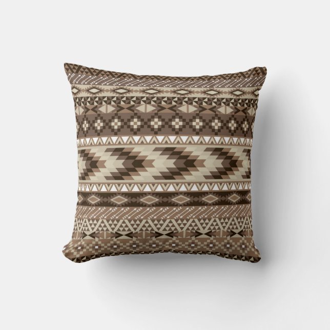 Coussin Aztec Tribal Print Neutral Browns Beige Taupe (Recto)