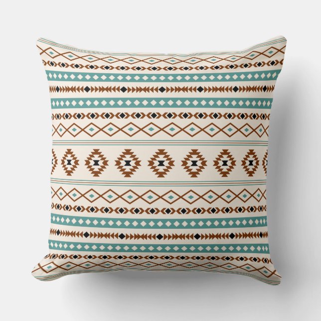 Coussin Aztec Turquoise Terracotta Crème Noire Mixte Motif (Recto)