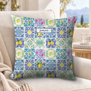 Coussin Azulejo sicilien chic dalles d'Amalfi en Méditerra