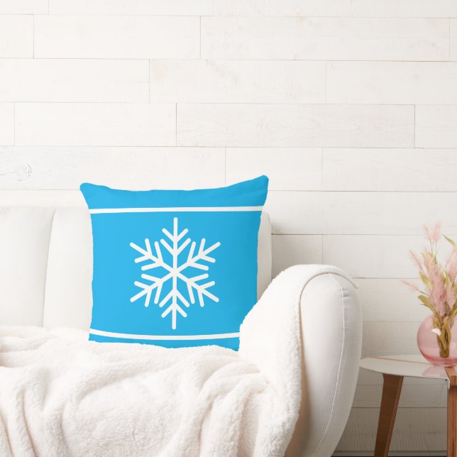 Coussin Azur Clair et Rayures Blanches Flocons de Neige Fe (Canapé)