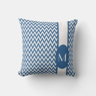 Coussin Azure Elegant Chevron Design avec monogramme