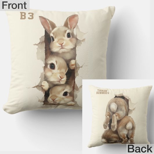 Coussin B3 Three Bunnies 3D Illusion