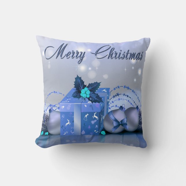 Coussin Babioles de bleu de Joyeux Noël (Recto)