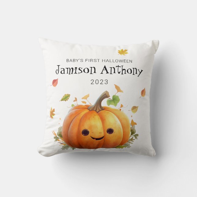 Coussin Baby 1er Halloween mignonne Citrouille et Feuille (Recto)