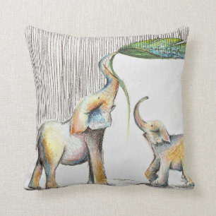 Coussin Baby and Mom Elephant Watercolor