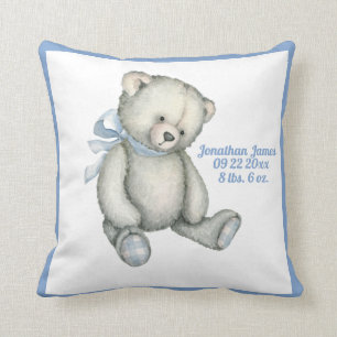 Coussin Baby Bear Blue Ribbon Aquarelle bébé Garçon Vintag