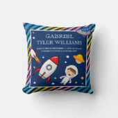 Coussin Baby Boy Astronaute Outer Space Rocket Birth Stats (Recto)