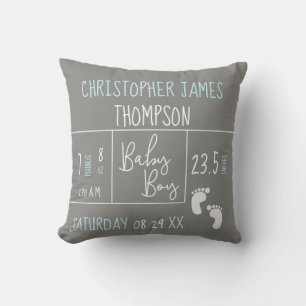 Coussin Baby Boy Birth Modern Blue Grey keepsar