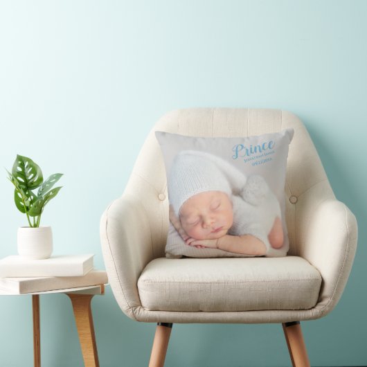 Coussin Baby Boy Blue Script Photo Birth Keepsaké Nursery (Chaise)