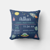 Coussin Baby Boy Cute Space Alien Birth Stats Nom (Recto)