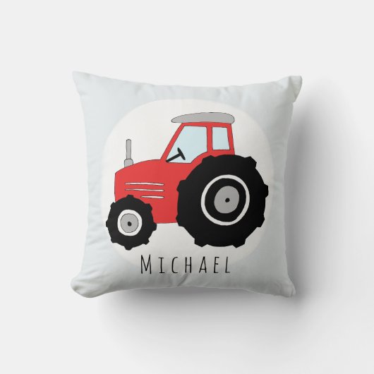 Coussin Baby Boy Doodle Tracteur rouge avec nom Nursery (Recto)