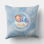 Coussin Baby Boy Douche Invitation Lune Étoiles Aquarelle (Verso)