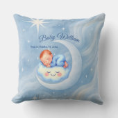 Coussin Baby Boy Douche Invitation Lune Étoiles Aquarelle (Recto)