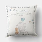Coussin Baby Boy Elephant Nom personnalisé Keepsaké (Verso)