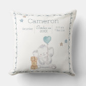 Coussin Baby Boy Elephant Nom personnalisé Keepsaké (Recto)