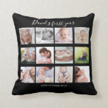 Coussin Baby Boy First Year Photo Collage Gift Black<br><div class="desc">Baby Boy First Year Photo Collage Gift Black</div>