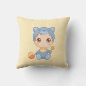 Coussin Baby Boy Girl Chat Jumpsuit sur Jaune (Verso)