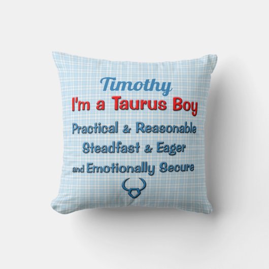 Coussin Baby Boy Taurus Zodiac Rouge et Bleu Chèques (Recto)