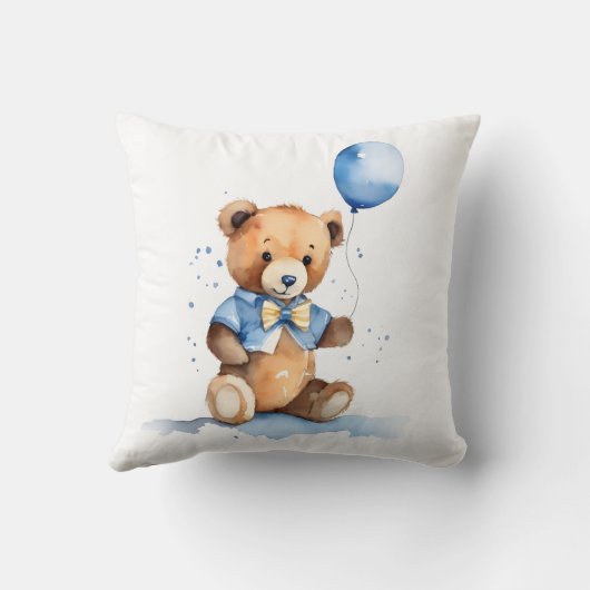 Coussin Baby Boy Teddy Bear With Blue Balloon (Verso)