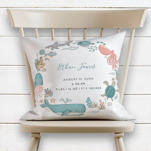 Coussin Baby Boy Under the Sea Birth Stats Keepsaké